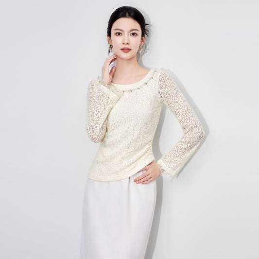 Sexy Hollow Bead T-irt Women Long Sve Autumn Winter Faion Me Velvet Tight Inner irt Street Sle Color round...