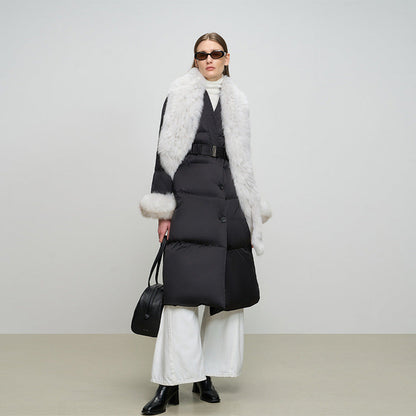 Fox Fur Collar White Goose Down Coat New Autumn Winter Clothes Women Long Thick Warm Real Fur Fluffy Puffer Jacket