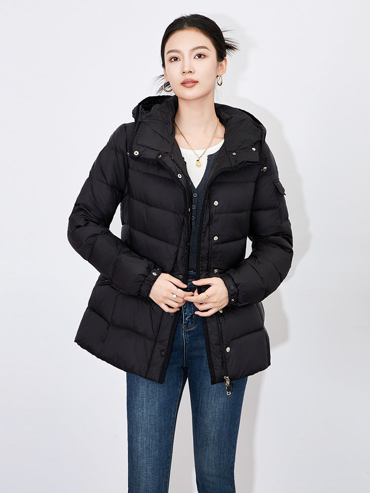 Light Luxury Anti-Age Slim Fit Hooded Belted Short Puffer Jacket Women
