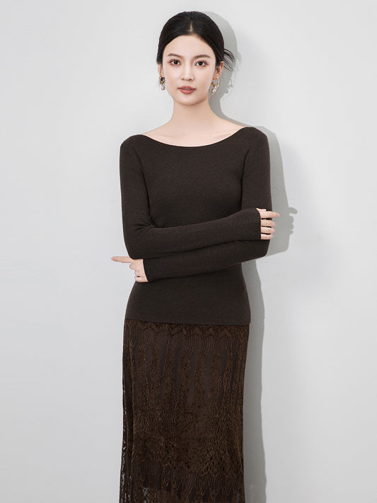 Slim Fit Pure Color Knitted Woolen Base Shirt One Shoulder Design Autumn Winter New Style Women's Fashionable Casual Top