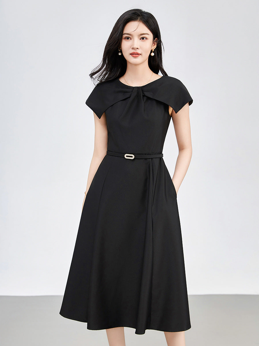 Summer Women Chic Bowknot Dress O-neck Butterfly Sleeve Elegant Slim Office A-line Dresses Women Pink Sweet Vestido