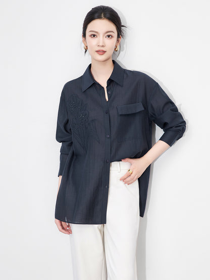 Elegant Loose Sun Protection Silk Shirt Lazy Style Beautiful Spring Summer New Arrival Women's Button Up Casual Polo Shirt