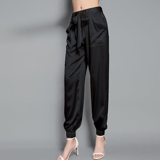 New Style Casual Trousers Nine Point Bundle Feet Pants True Silk Elasticity Waistband