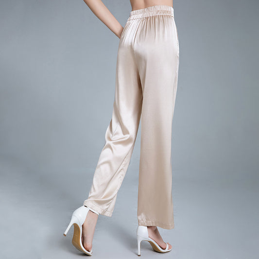 95% Mulberry Silk 5% Spandex Elegant Wide Pants Woman New Summer Thin Straight Leg Long Women Pants