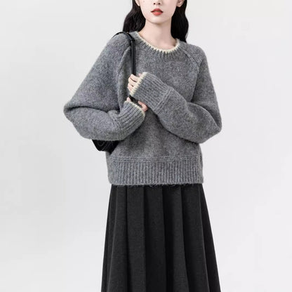 Autumn and Winter Fashion Sweet Style New Women's Hoodie Elegant Knitted Thickened Warm Cashmere Round Neck Sweater Jumper