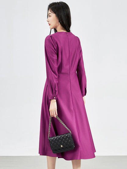 Women's Casual Waist-Fitted Slimming Dress Deep-Layered Pleated Design Slim Fit Commuter Dress