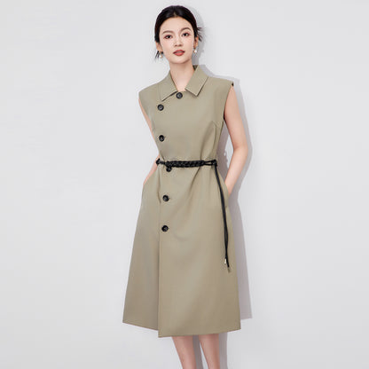 Khaki Windbreaker Vest Women's Mid-Length Coat Jaet Spring Autumn New Arrival Commute Faion
