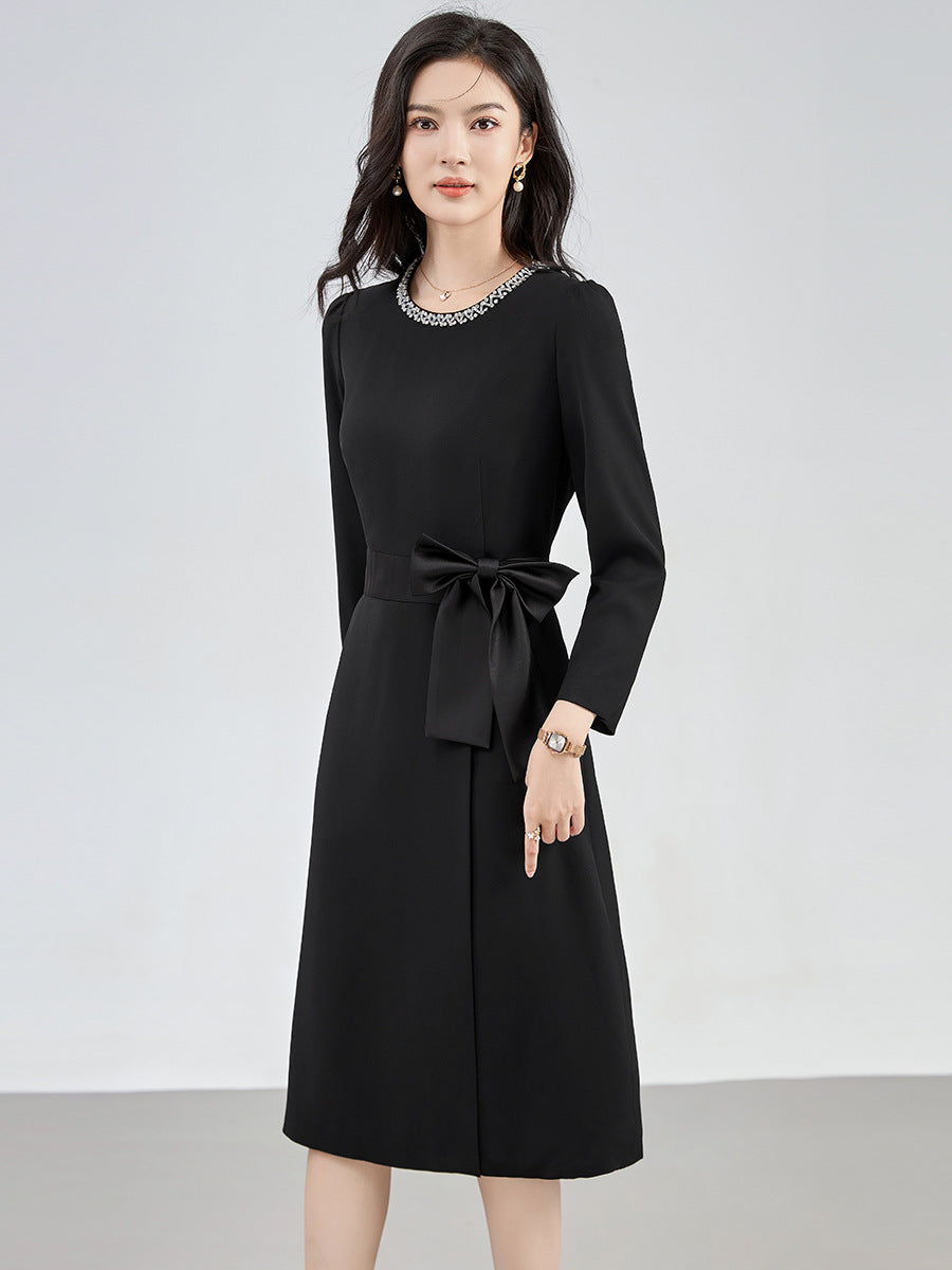 Een Heavy-du Bead Women's Dr Slimming A-line Skirt Sle Ort Sve Round Ne Zipper Closure Commute Suitable Autumn