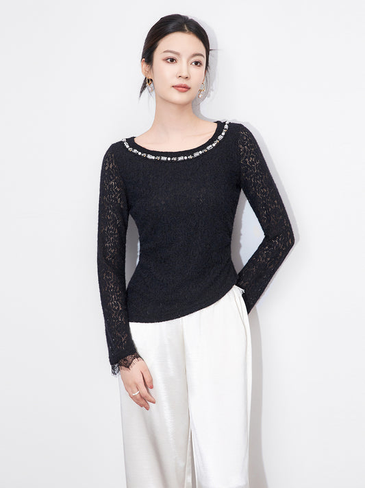 Women Fashion With Adjustable Tie Lace Ruffles Blouses V Neck Long Sleeve Female Shirts Chic Tops