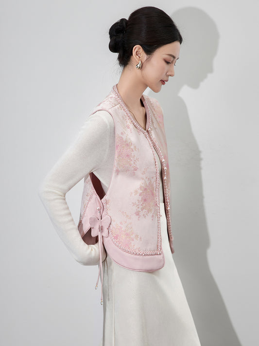 New Chinese Style Lightweight Floral Embroidery Vest Round Neck Sleeveless Summer Outerwear for Women Thin Soft Fabric