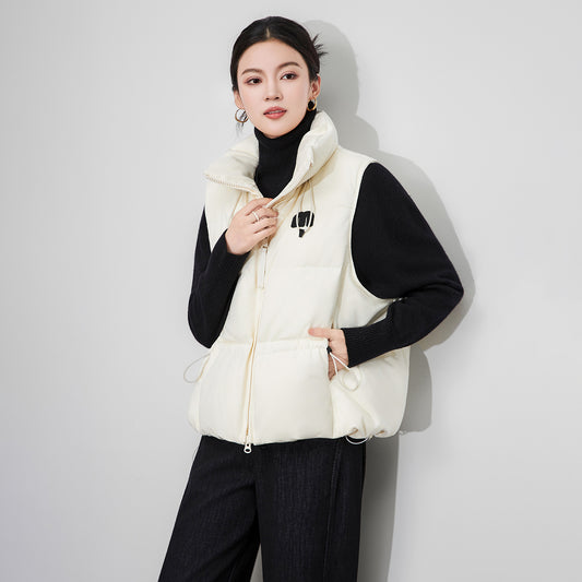 Women Down Cotton Vest Coat 2024 New Autumn/Winter Stand Collar Padded Parka Female Fashion Loose Waistcoat