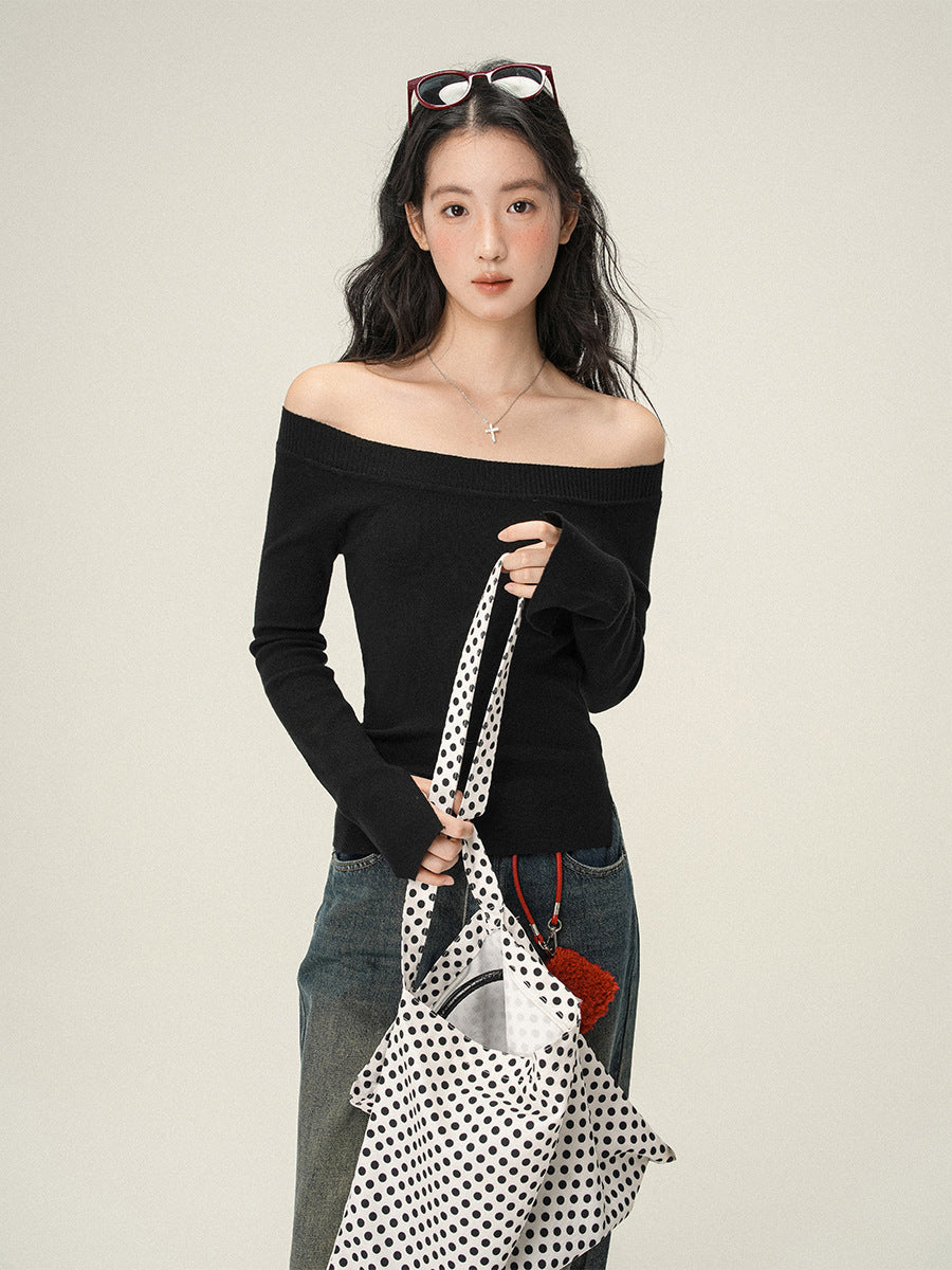 Sexy Pullovers Women Off Shoulder Cropped Knitted Basic Clothes Autumn All-match Side Slit Simple Tender Slim Gentle Seductive