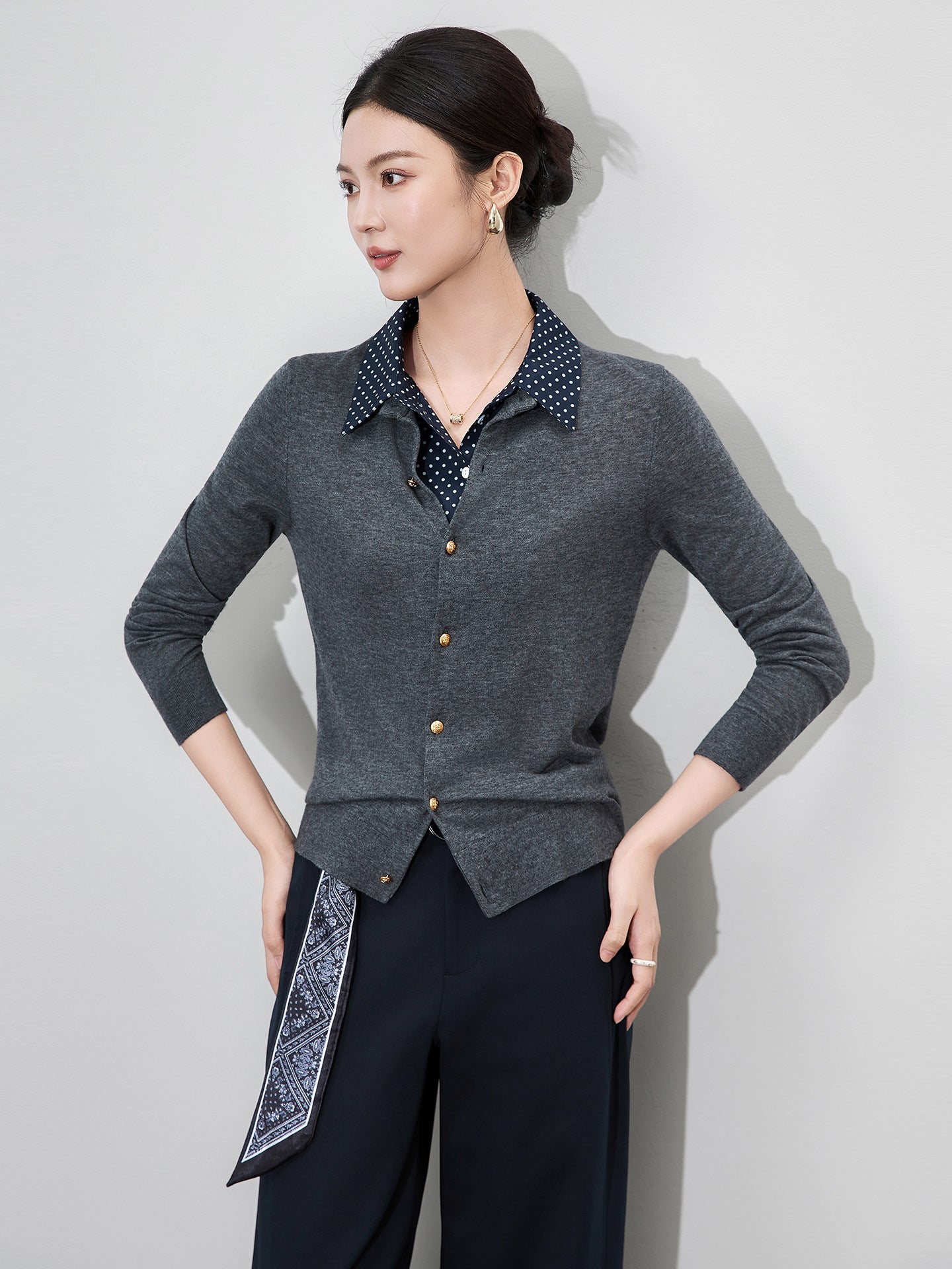 College Plaid Loose Casual Knitted Open Cardigan Women's Fake Two-Piece Top Autumn Winter New Arrival