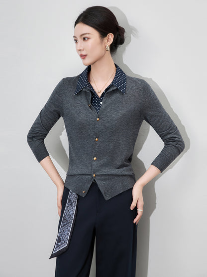 College Plaid Loose Casual Knitted Open Cardigan Women's Fake Two-Piece Top Autumn Winter New Arrival