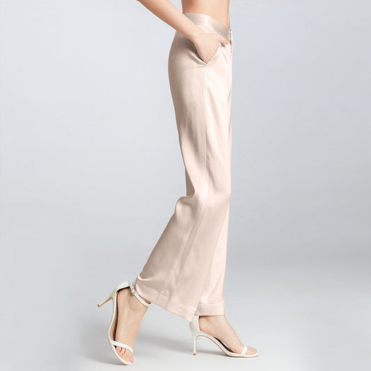 95% Real Silk Double Joe Summer Pants Women Loose Straight Wide Leg Pants Women's High Waist Pantalon