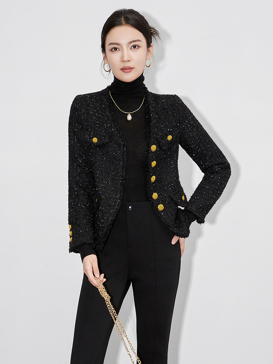 Elegant Fashion Jackets Vintage Coats for Women Autumn Winter Long Sleeve V-neck 30% Wool Tweed Jacket Office Lady Short Coat