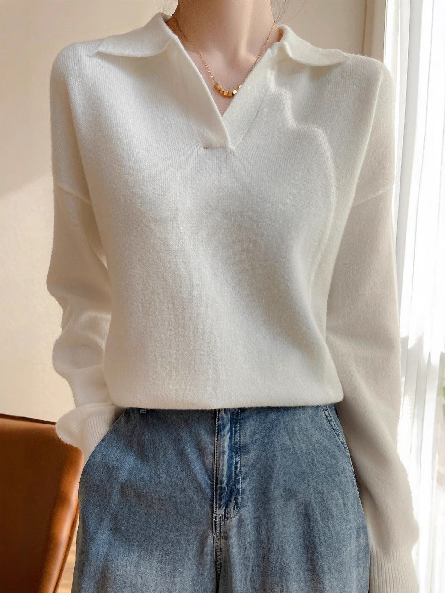 High Quality Sweater Women's Lapel Pullover Women's Winter Cashmere Sweater Solid Knitted Sweater Autumn Fashion Sweater