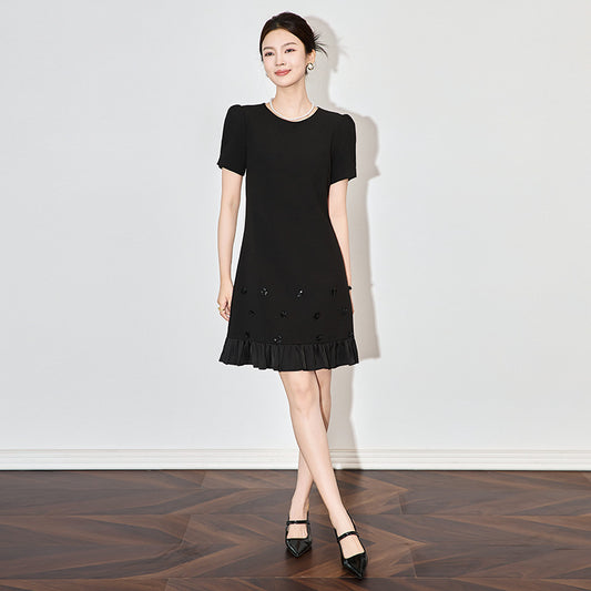 Summer New Women Tide Korean Niche Design Fashion Fresh Dress A-Line Patchwork Trend Beaded High-End Simple