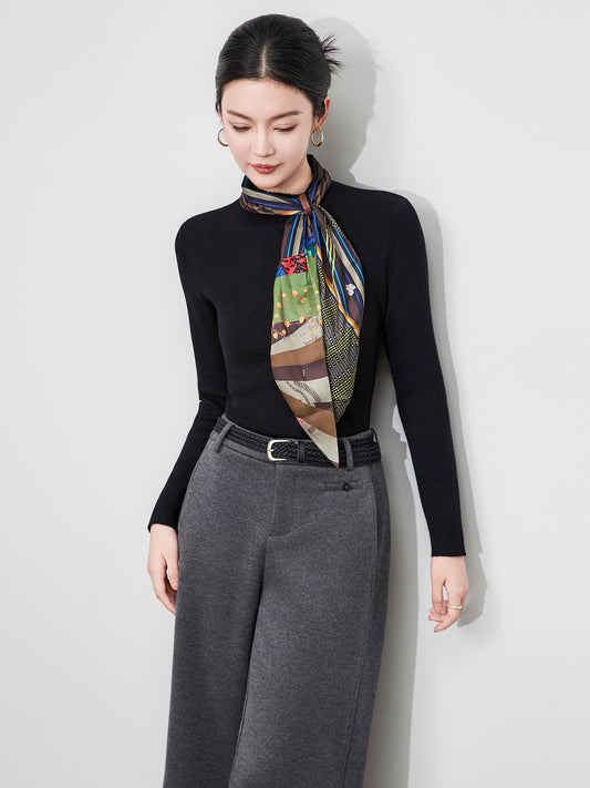 Elegant French Style Wool Knit Sweater High Collar Long Sleeve Women's Neck Hanging Design Slim Fit Base Shirt Quality Commute