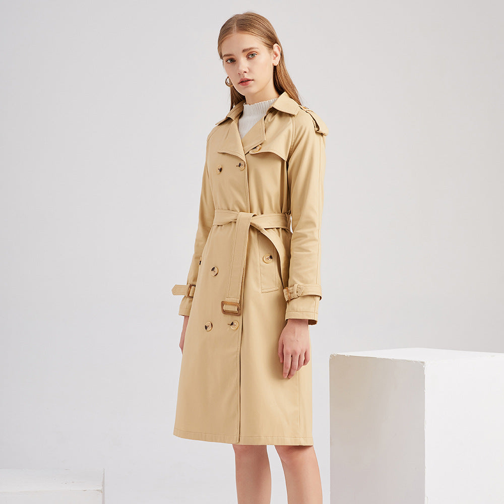 New Hot Sale of The Season Women's Long Waist-Cinching Cotton Blend Coat European Size Long Sleeve Turn-down Collar Elegant