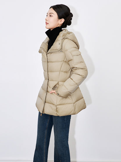 Light Luxury Anti-Age Slim Fit Hooded Belted Short Puffer Jacket Women