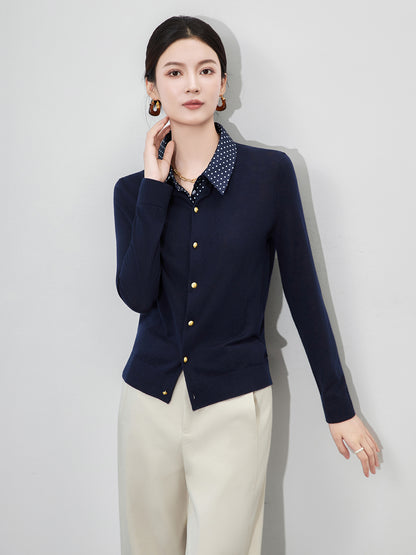 College Plaid Loose Casual Knitted Open Cardigan Women's Fake Two-Piece Top Autumn Winter New Arrival