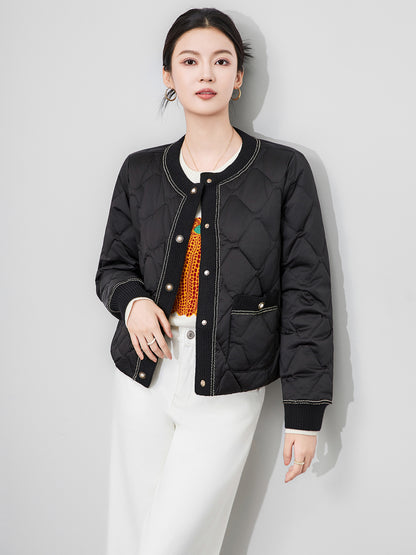 Winter hort Quilted White Duck Down Coat Round Neck Fragile Lady Style Fashionable Compact Design Women's Puffer Jacke
