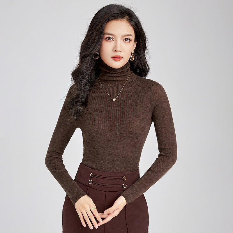 High-Quality Wool Base Shirt Women's High Collar 14 Needle Knit Winter Slimming Sweater Elegant Style Long Sleeve Regular Length