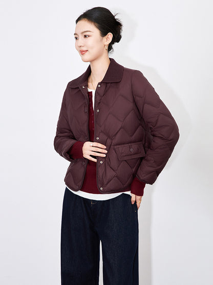 Winter Diamond Pattern Cotton Jacket Women's Fashion Leather Collar Coat Long Sleeve Chinese Origin Clothing