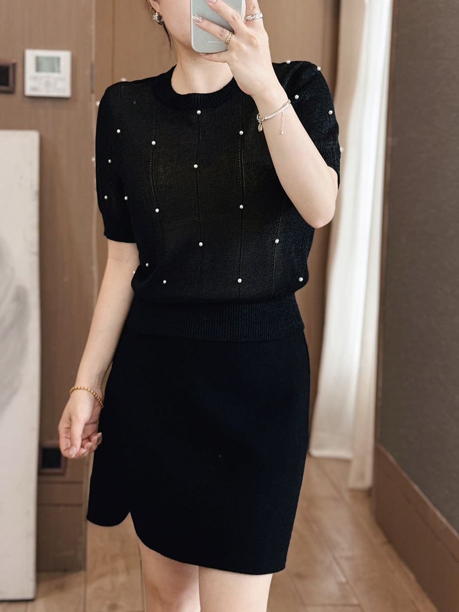 Women's Clothing Loose Ice Silk T-shirt Summer Popular Hot Item Knitted Short Sleeve Pullover Lady All-match Round Neck Top Tees
