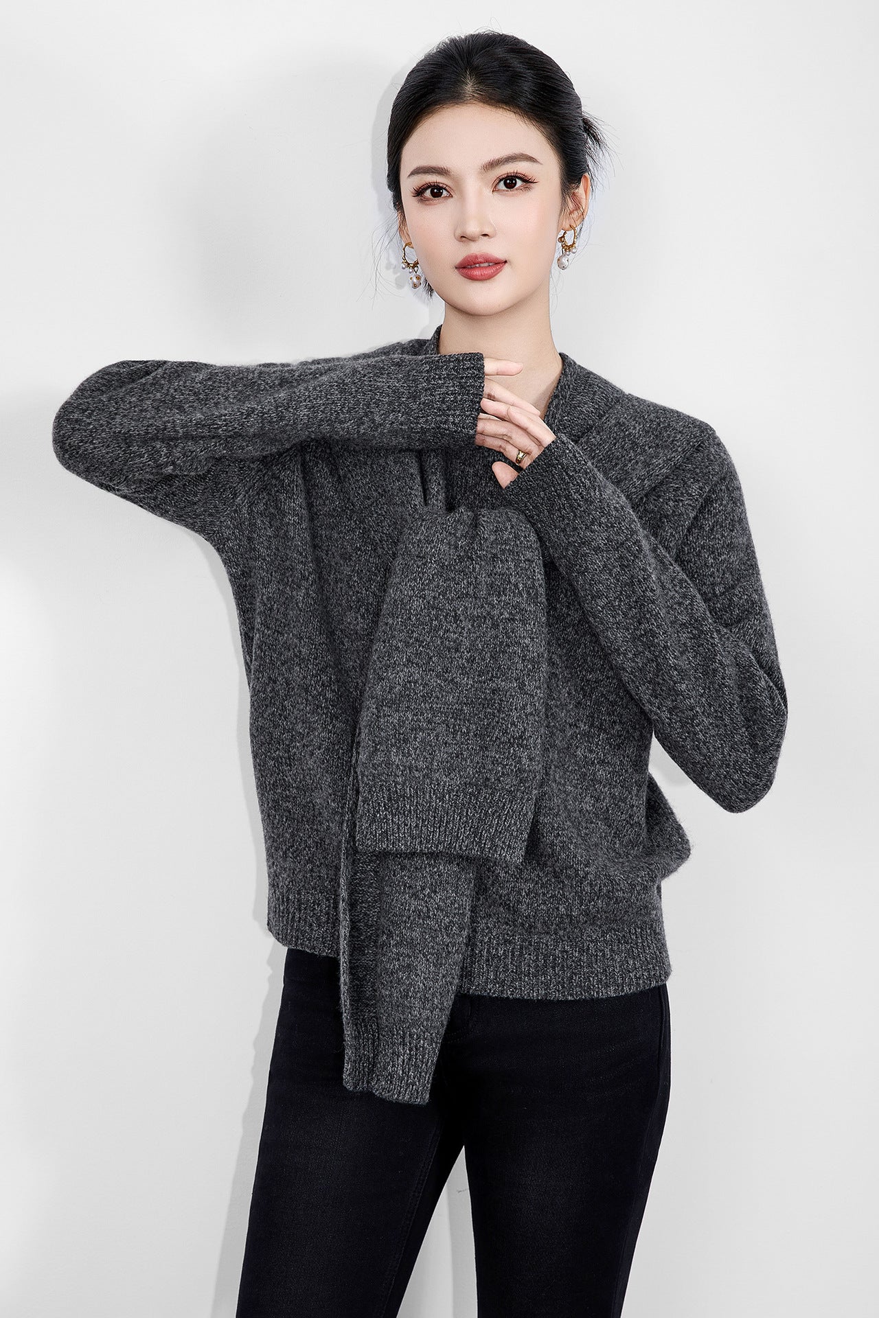 100% Merino Wool Sweaters For Women 2025 Winter Warm Knitted Woolen Pullovers Loose Tops Woman Solid Fashion Sweater With Scarf