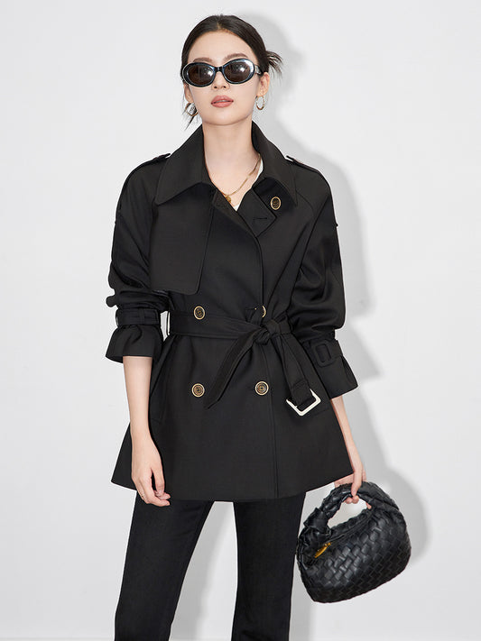 Elegant Short Coat Jacket Women's Spring Autumn Thin Small Size Fashionable Outerwear Polyester Fabric Pure Color Stylish