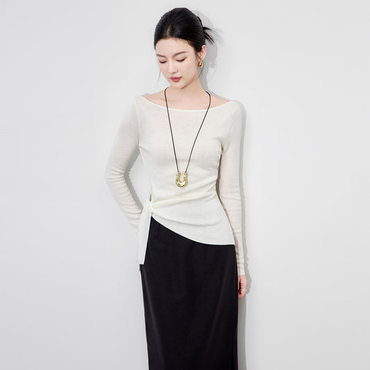 Sexy Crop Tops y2k Women Aesthetic Clothing Solid Color Long Sleeve Slit Hem T Shirts Fall Spring Clothes Streetwear