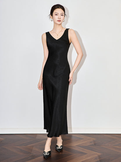 Fashion Print Women V-Neck Silk Wrap Dress Elegant Slim Fit Sleeveless Waist Lace-Up Long Robe for Spring Summer