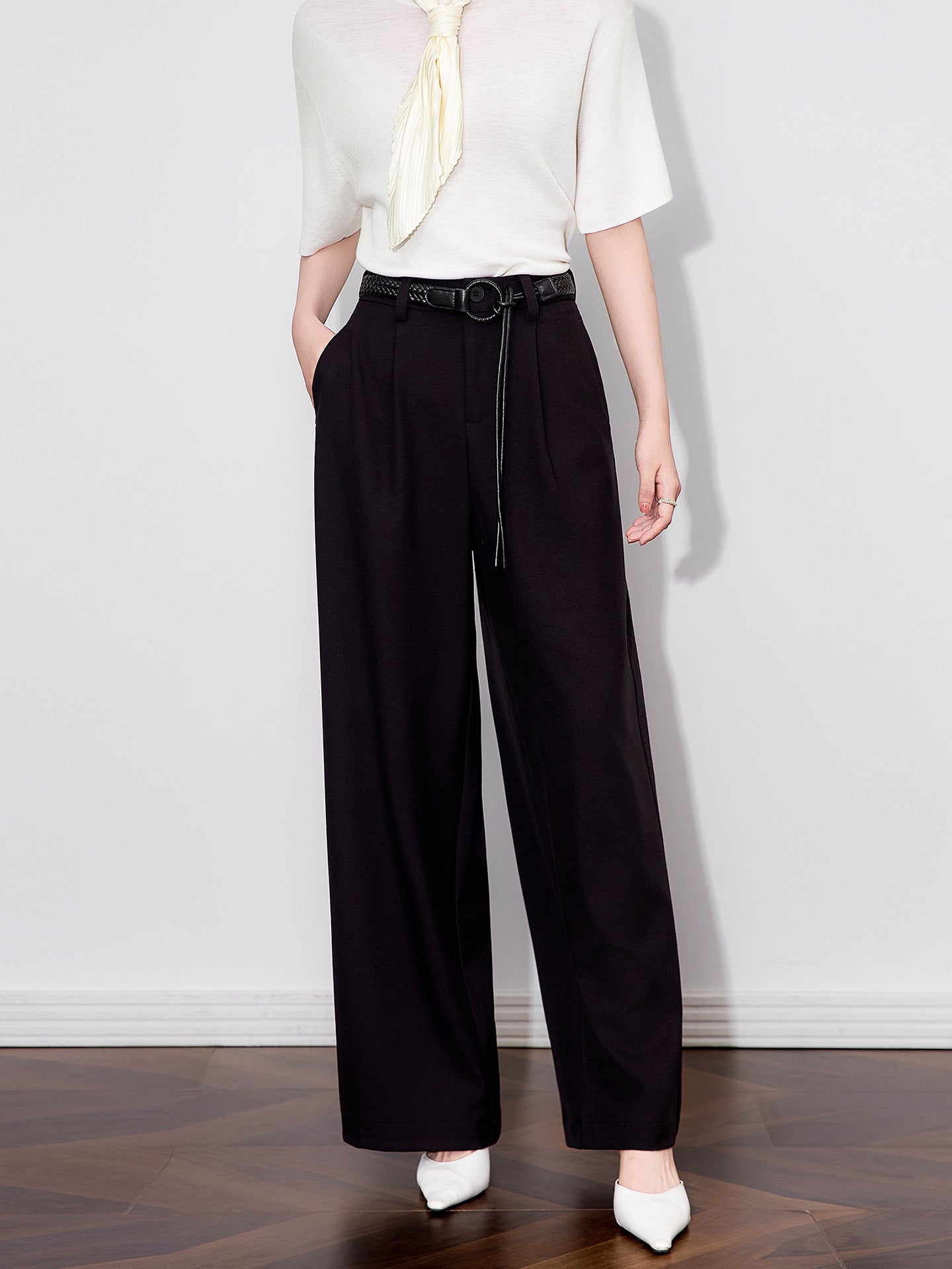 High Waist Wide Leg Linen Pants Women Summer Loose Fitting Casual Trousers Straight Cut Suit Pants Slimming Drapey Trousers