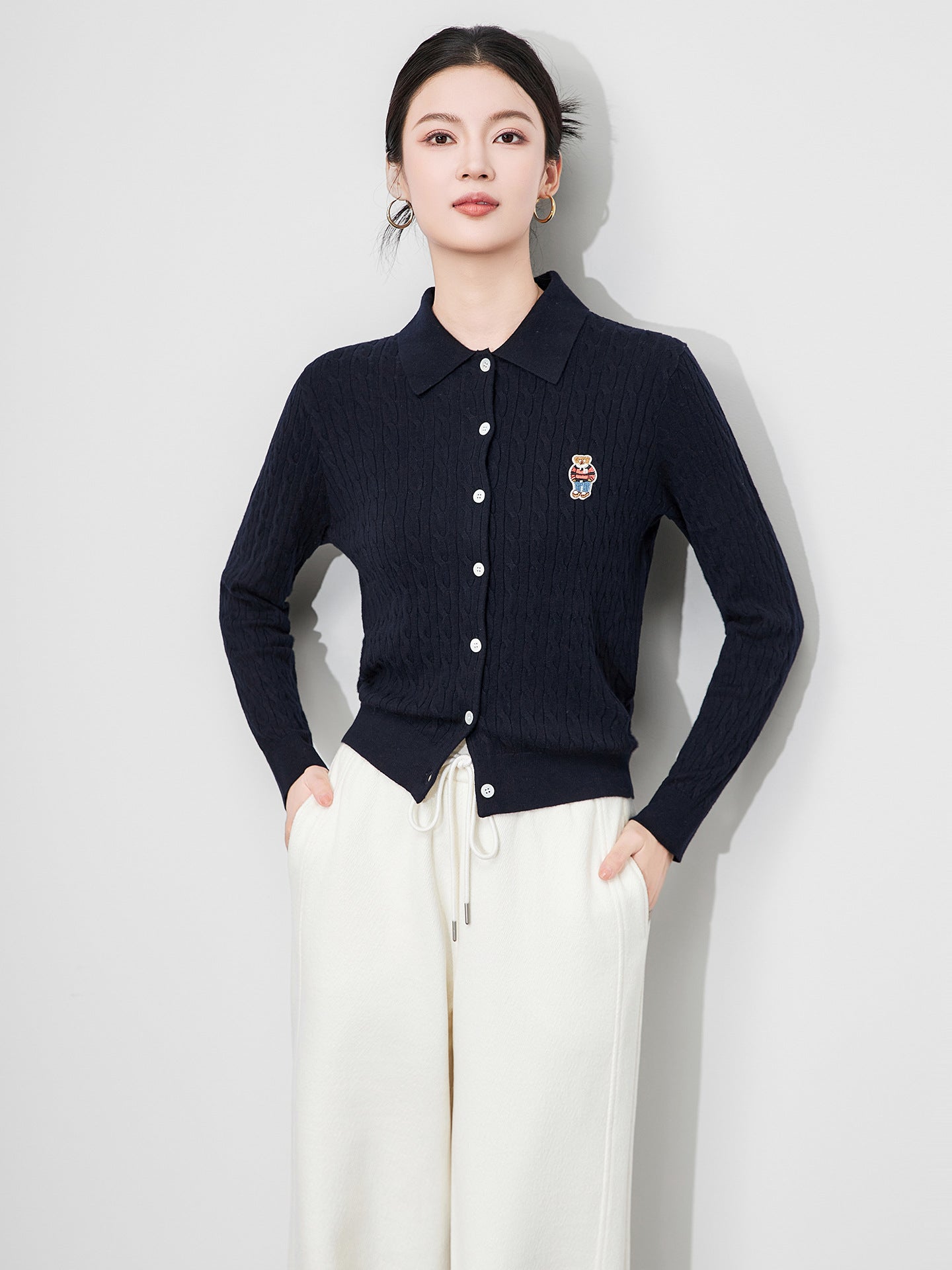 Autumn Winter Round Neck Solid Color Pullover Lantern Long Sleeve Button Sweater Knitted Elegant Casual Women's Clothing Tops