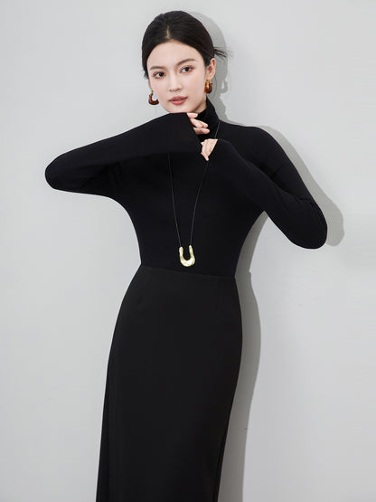 Spring Maxi Bodycon Dress Women Long Sleeve Outfits Elegant Fashion Sexy Party Evening Club Wrap Black Winter Dress Turtleneck