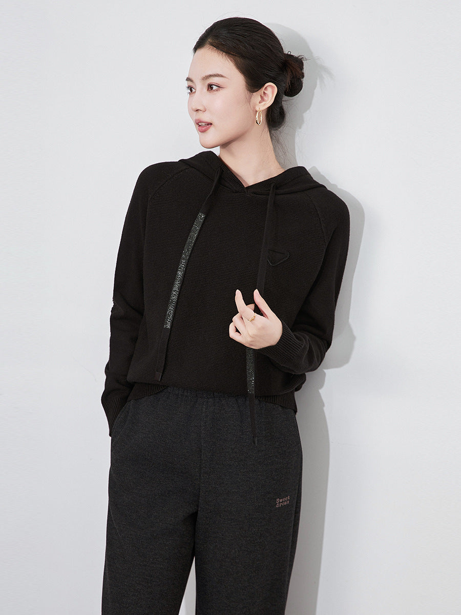 Thickened Casual Hooded Knitted Sweater Women's Loose Yuanbao Needle Sweatshirt Autumn Winter New Style Base Shirt