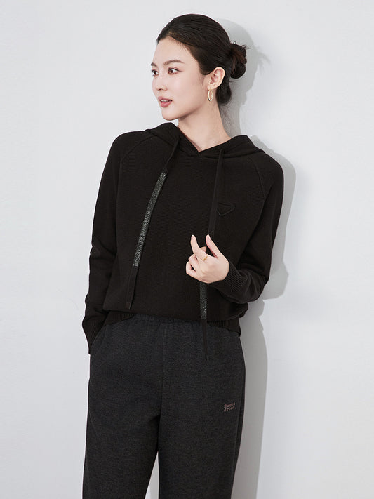 Thickened Casual Hooded Knitted Sweater Women's Loose Yuanbao Needle Sweatshirt Autumn Winter New Style Base Shirt