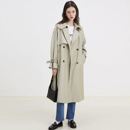 Double Breasted Loose Mid-length Trench Coat Solid Color Commute Fashion Elegant Women's Clothing