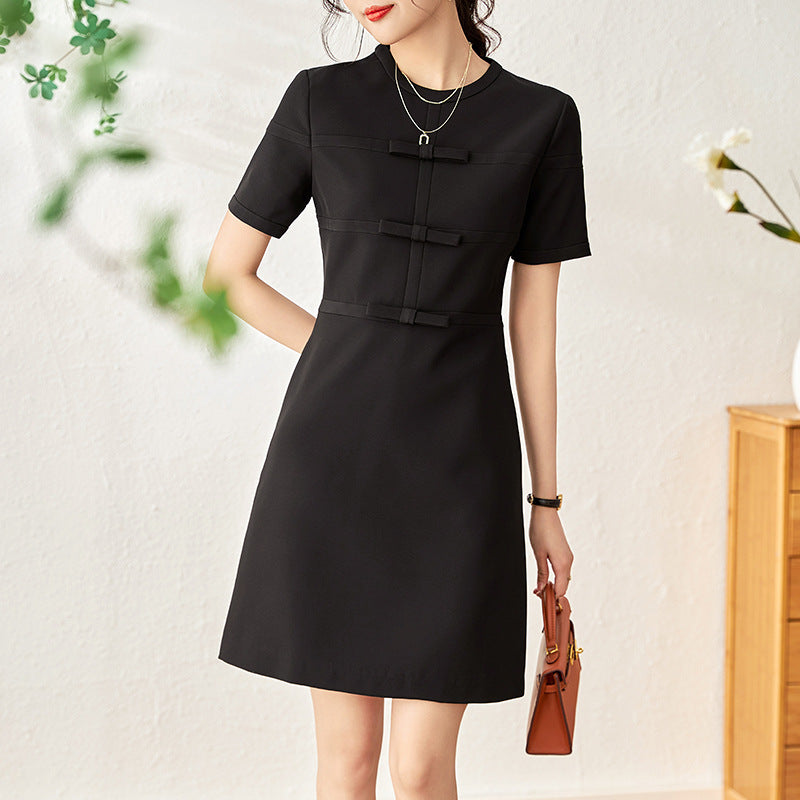 Women's Dress New Round Neck Slim Mini Dress for Spring 2026 Bow Decoration Short Sleeved Dress Y2k Party Dresses Short Dresses