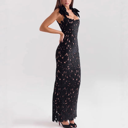 Spring Summer New Style Lace Butterfly Knot Bodycon Dress Casual Holiday Party Women's Dress