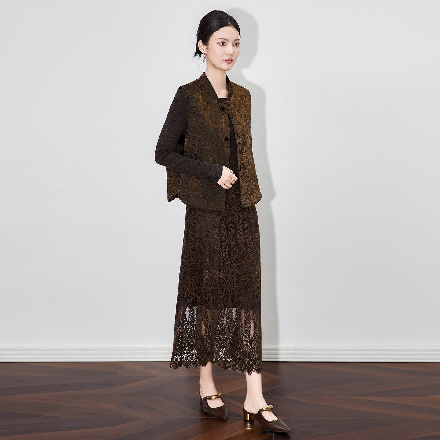 Exquisite Velvet Lining Color Buckle Satin Double Sided Double Wear Fine Workmanship National Trend Silk Cashmere Vest