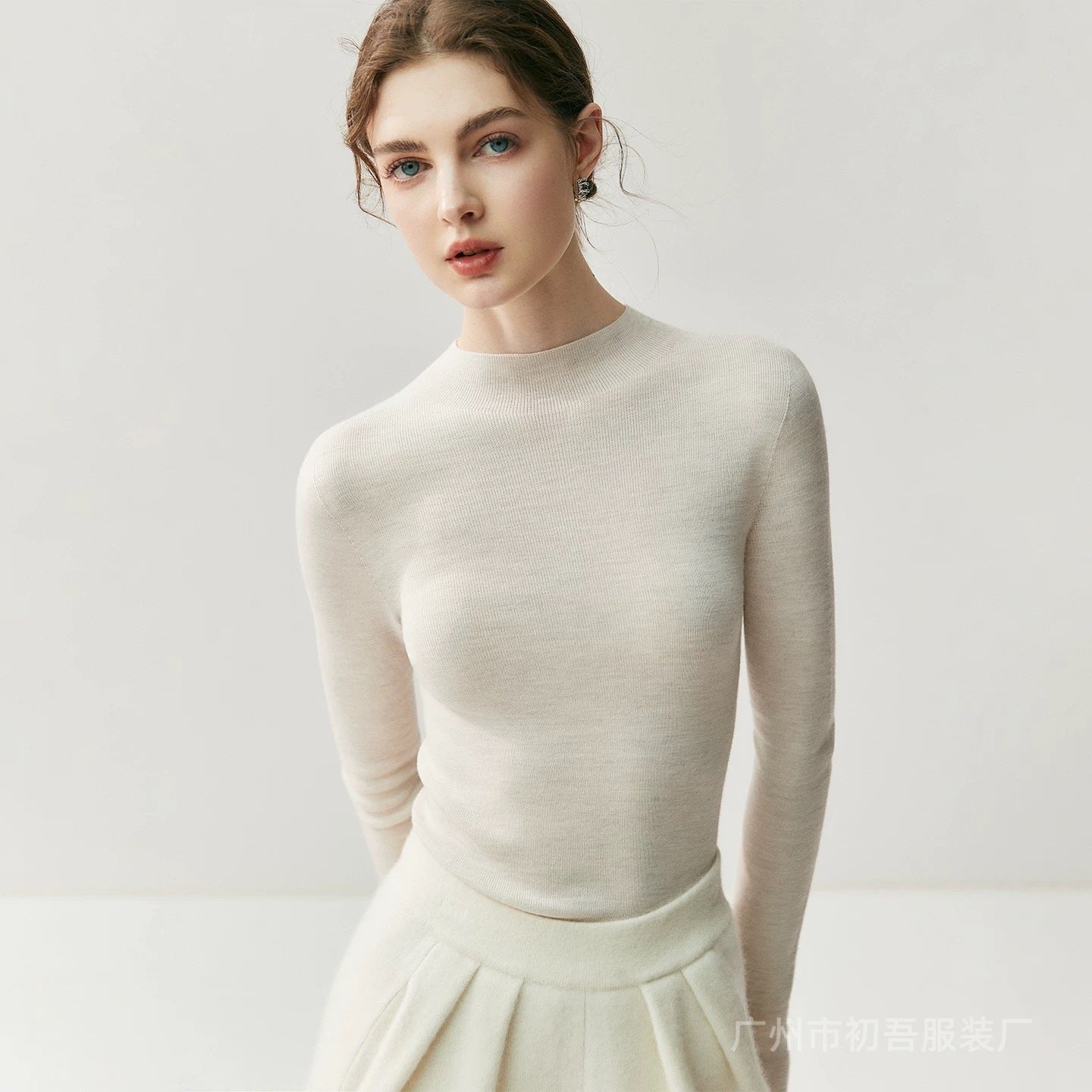 100% Pure Wool Knitwear Seamless Integrated Half High Collar Women's Style Machine Washable Yangzi Yarn Inner Wear Casual Style