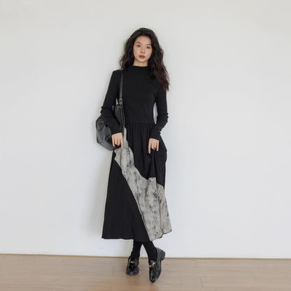 Vastand Chic Office Commute V-Ne Splice T-irt Dr Women's Long Sve A-Line Skirt Faionable Cool Sensation