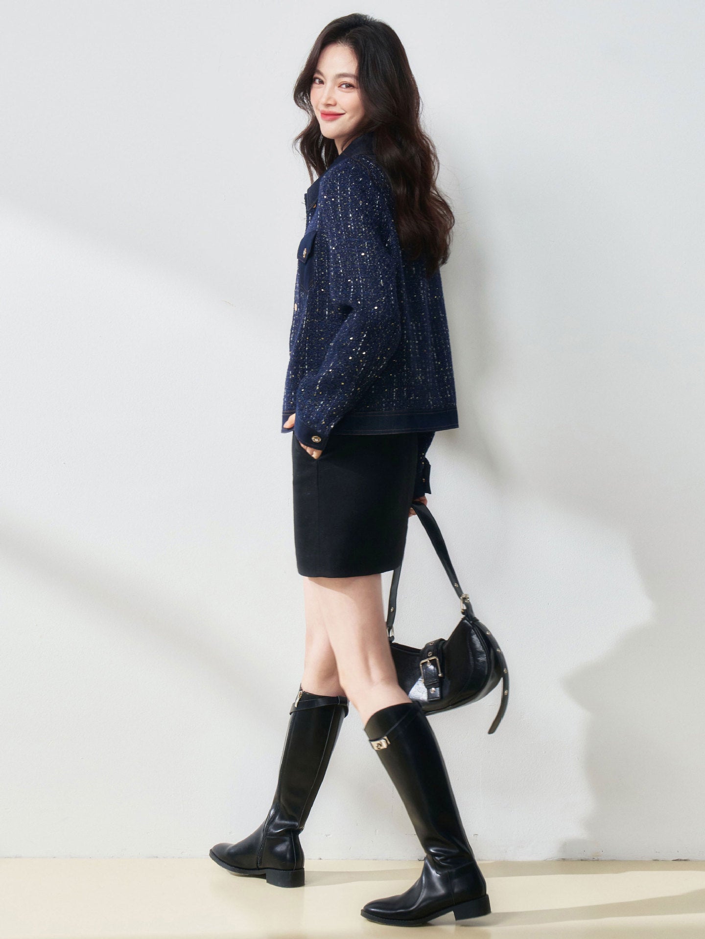 High Quality Casual Denim Stitching Tweed Fashion Jacket Women Loose Basic Small Fragrance Long-sleeved Short Jacket