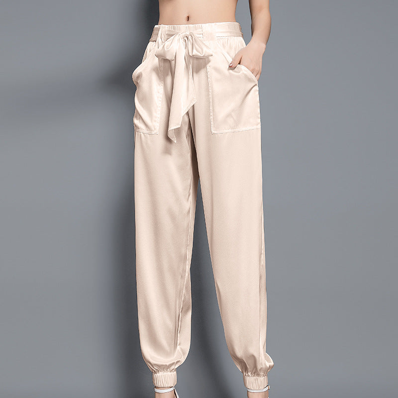 New Style Casual Trousers Nine Point Bundle Feet Pants True Silk Elasticity Waistband