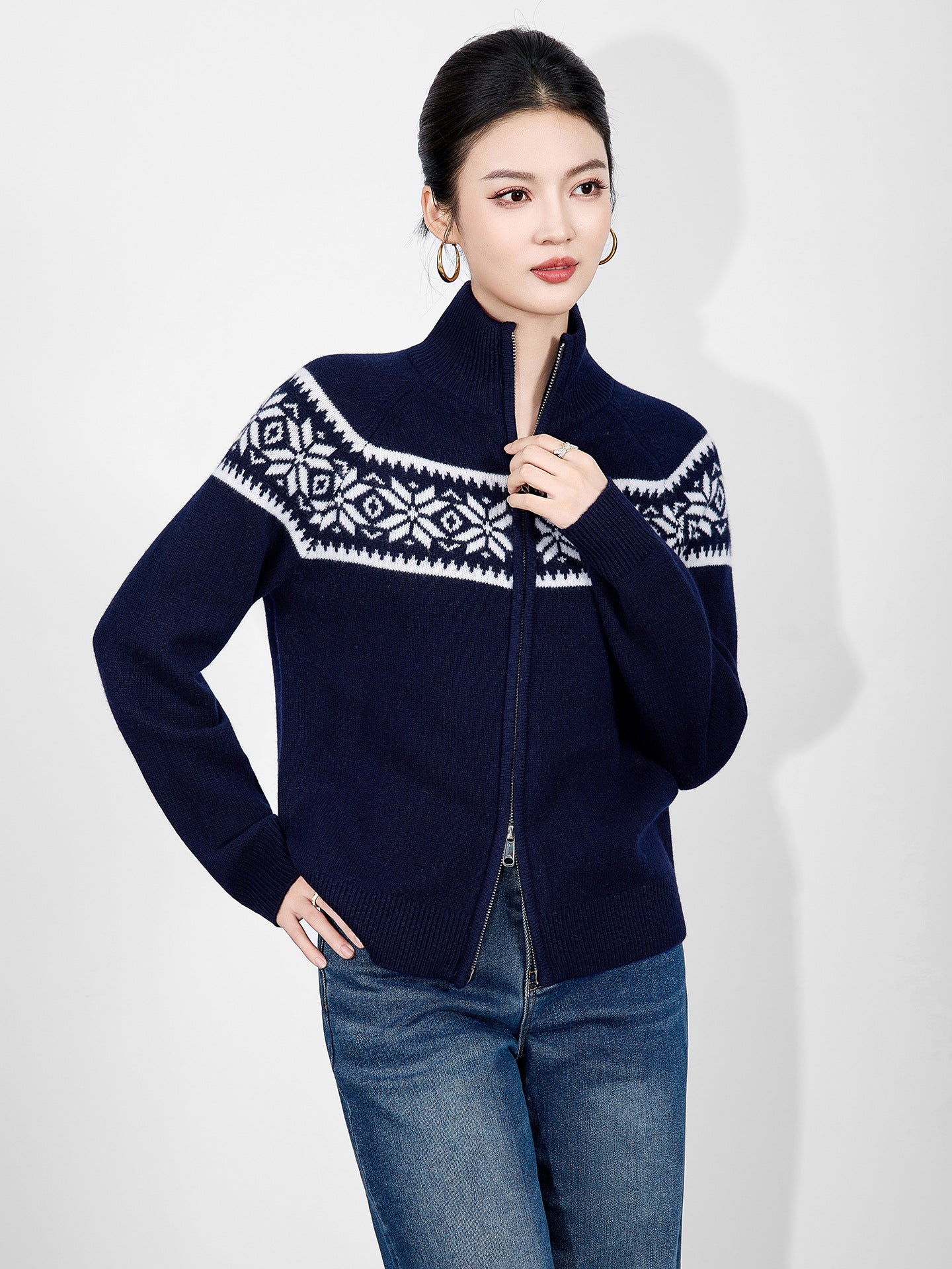 100% Merino Wool Cardigans for Women Winter Vintage Jacquard Warm Woolen Knitted Sweaters Long Sleeve Elegant Cardigan Coat