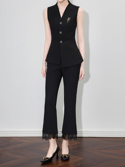 Early Autumn Bamboo Texture Three-acetate Blend Waist-cinching Fashionable V-neck Vest Versatile Solid Color No Decoration
