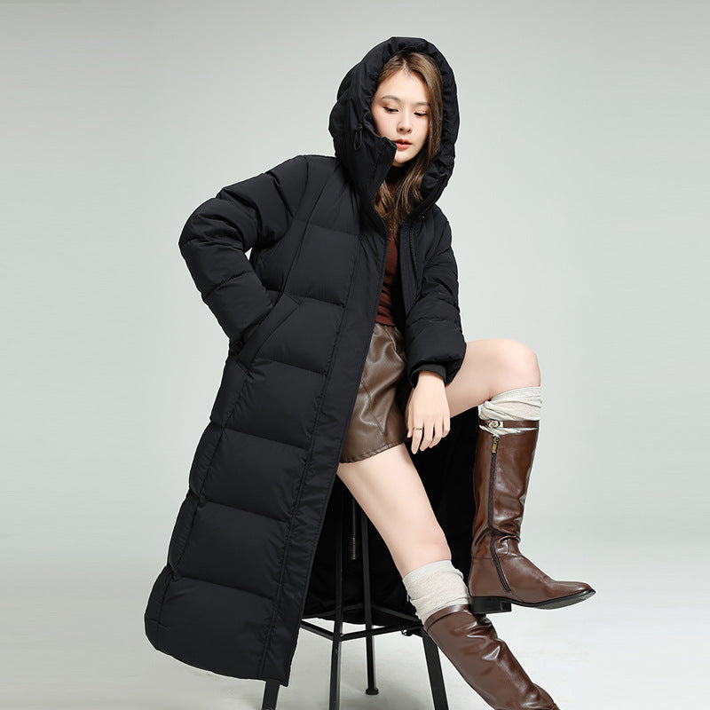 Long Over-Knee down Jacket for Couples Autumn Winter Casual Loose Women's Men's Cross-Border Durable Polyester Fiber